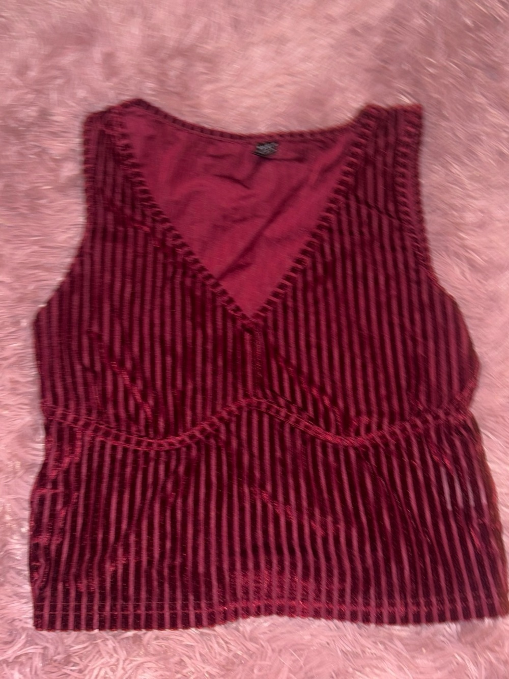 SHEIN Women's Velvet Ribbed V-Neck Tank Top - Burgundy
